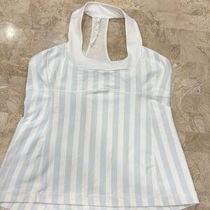 lululemon athletica White and Light Blue Striped Tank Top